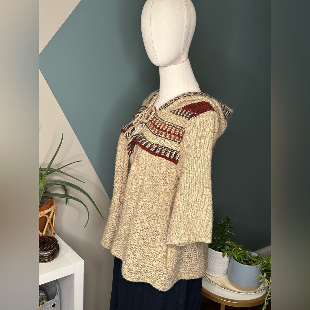 Free People Fitted Boho Hooded Knit Cardigan Sweater Chunky Wool Blend Cozy Sz M - Picture 2 of 10